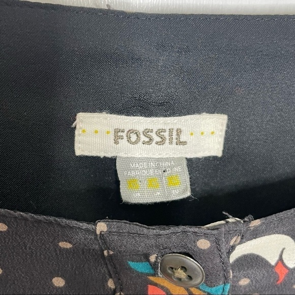 Fossil Swan Print Silk Shift Dress Black XS -186 - Picture 7 of 12